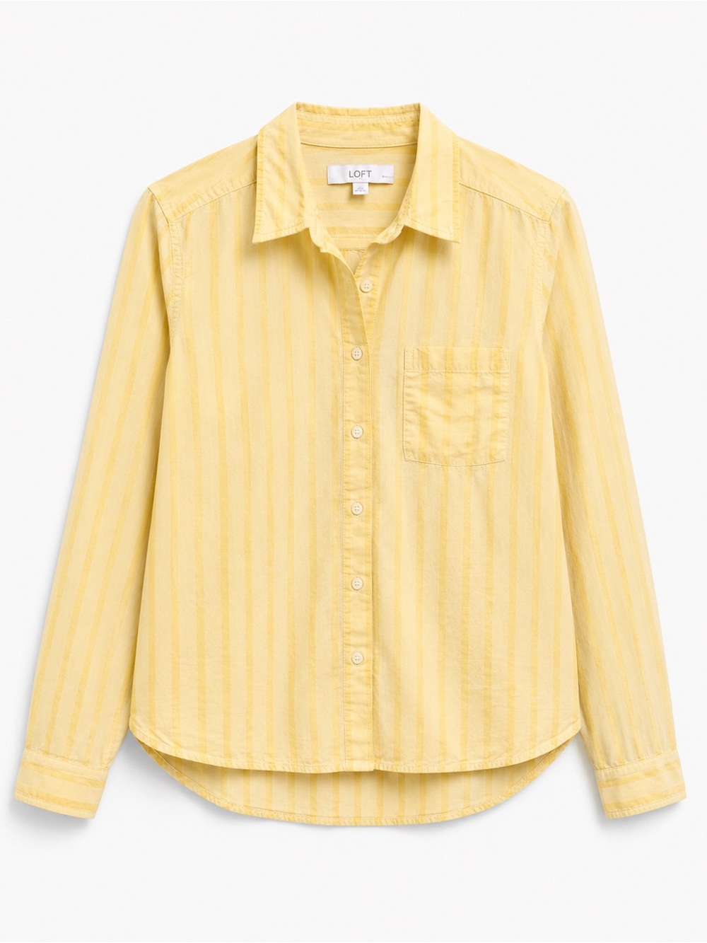 LOFT Butter Yellow Striped Button-Front Shirt